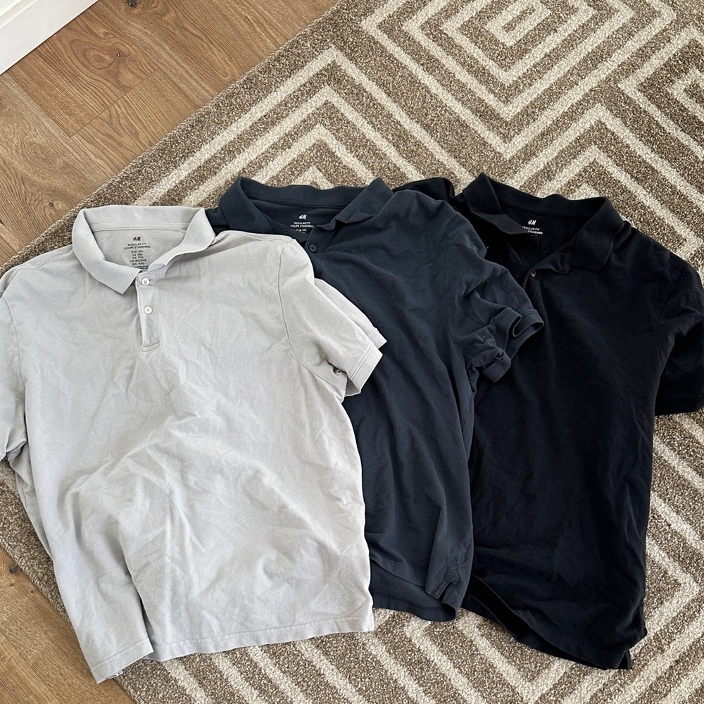 LOT OF THREE! H&M Men's Polo Shirt Set - Gray, Blue,Navy,
